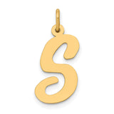 10k Yellow Gold Script Letter S Pendant Charm, Polished Monogram Jewelry