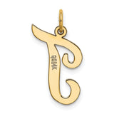 10k Yellow Gold Initial J Pendant Charm, Polished Script Letter Design, Unisex Monogram Jewelry