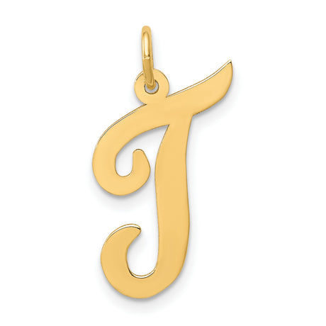 10k Yellow Gold Initial J Pendant Charm, Polished Script Letter Design, Unisex Monogram Jewelry