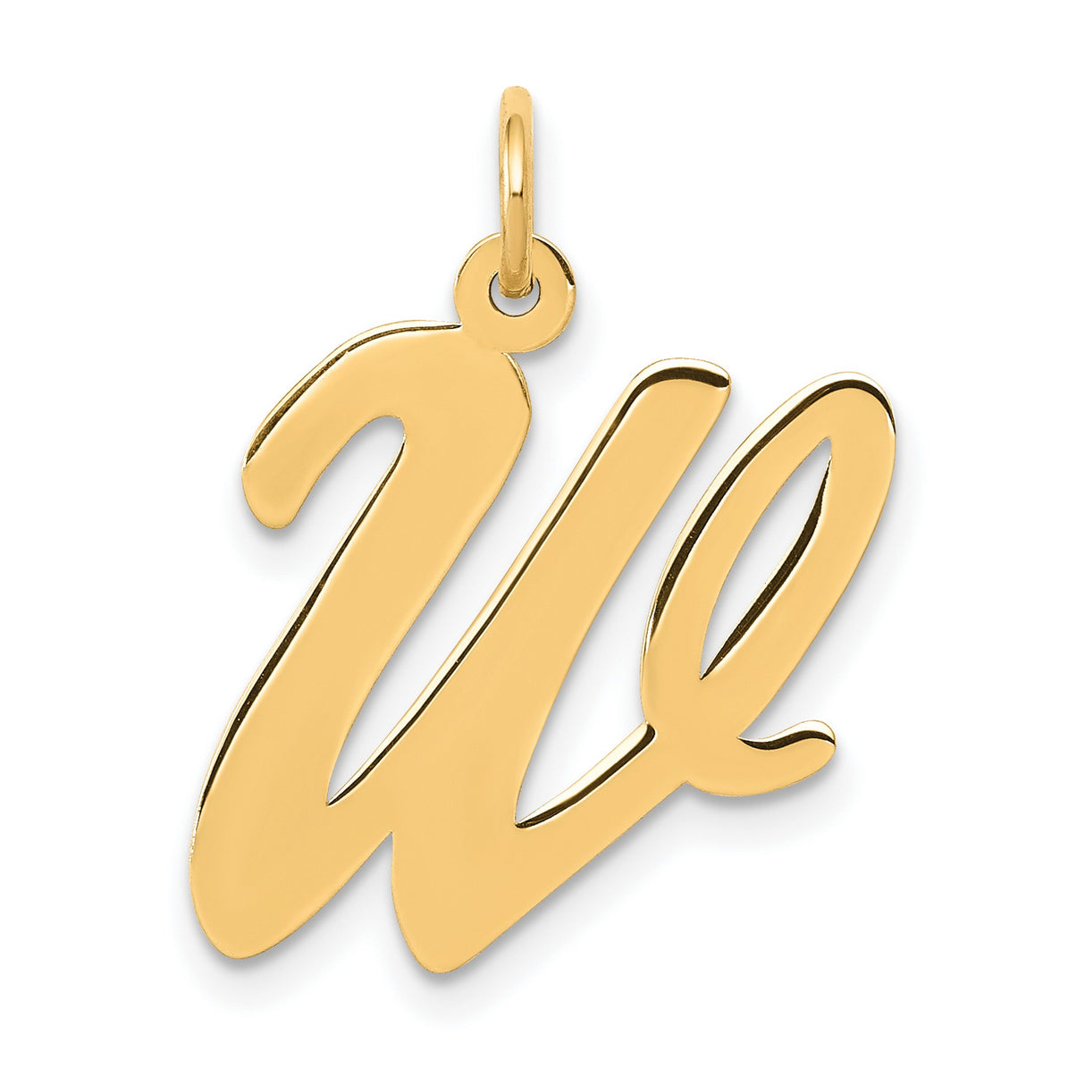 10k Yellow Gold Script Letter W Pendant, Cursive Initial Charm for Women or Unisex Wear