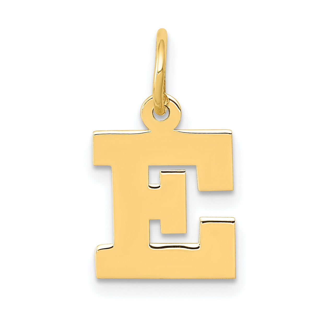 10k Yellow Gold Letter E Pendant Charm, Block Initial Design, Unisex Jewelry