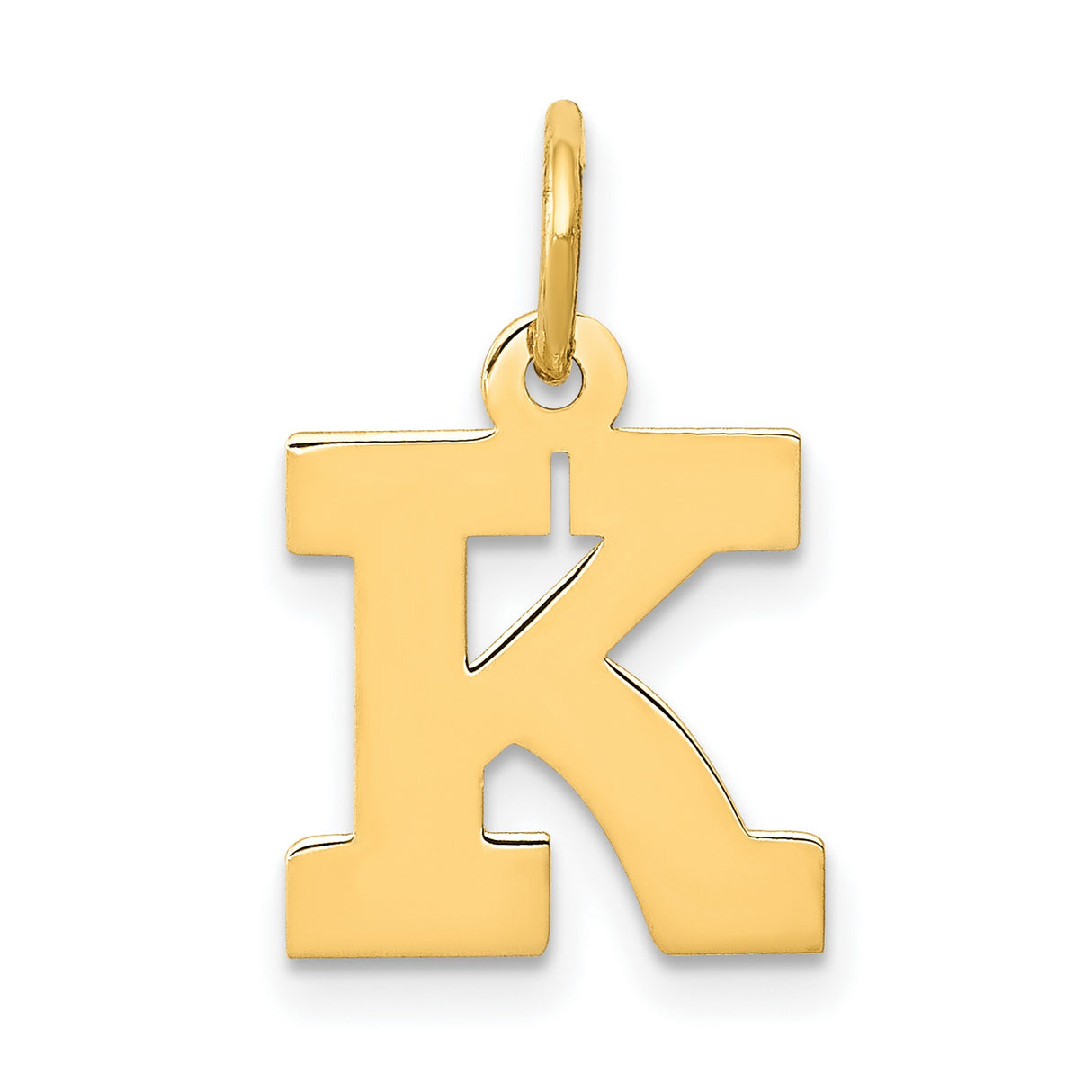 10k Yellow Gold K Initial Pendant Charm, Polished Block Letter Design, Unisex Jewelry