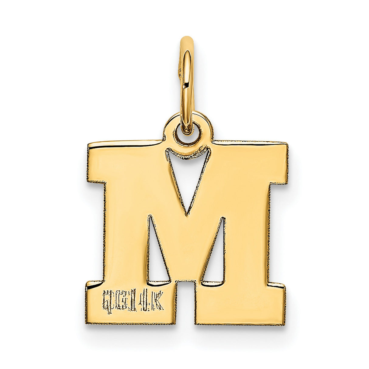 10k Yellow Gold Initial M Pendant, Bold Block Letter Charm, Unisex Alphabet Jewelry