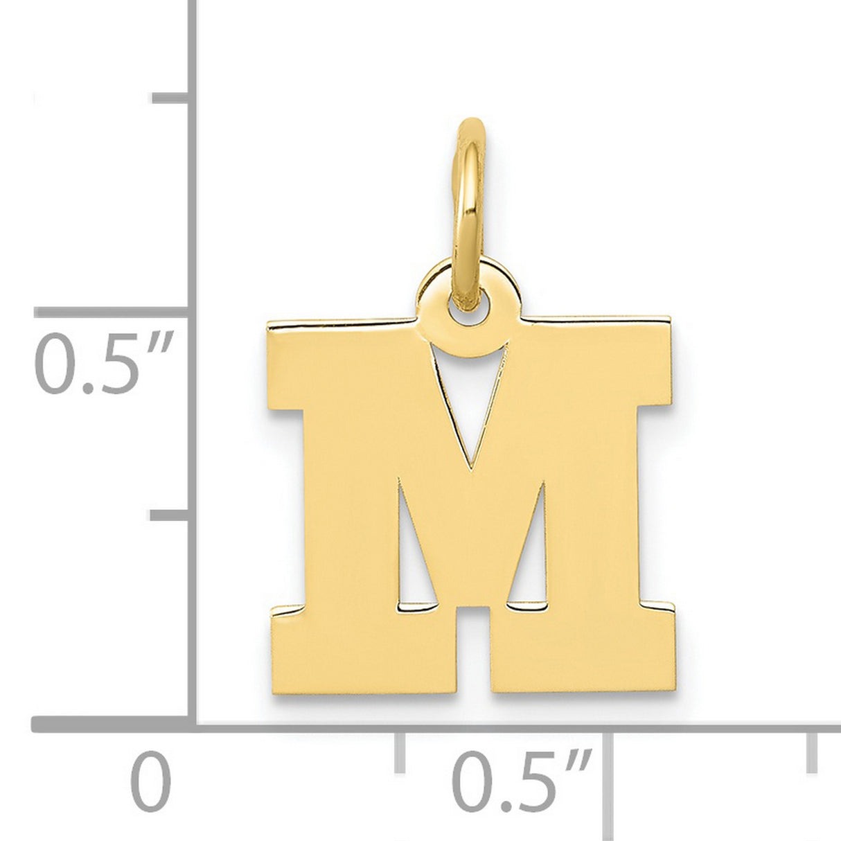 10k Yellow Gold Initial M Pendant, Bold Block Letter Charm, Unisex Alphabet Jewelry