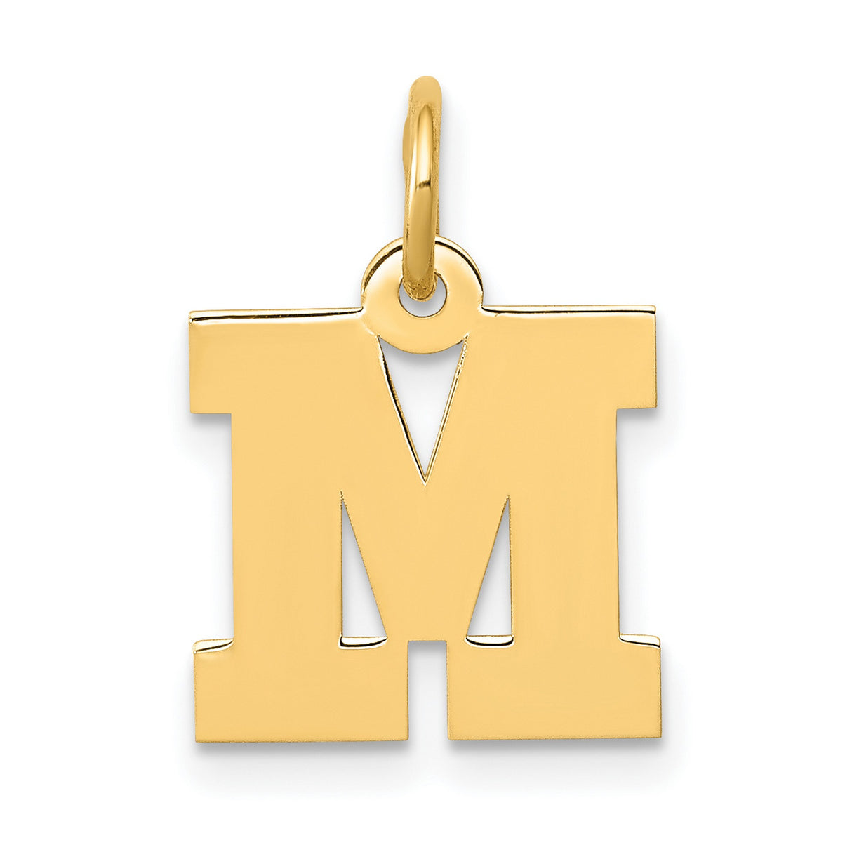 10k Yellow Gold Initial M Pendant, Bold Block Letter Charm, Unisex Alphabet Jewelry