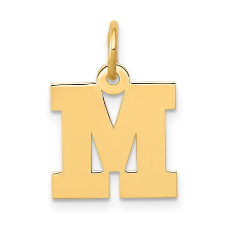 10k Yellow Gold Initial M Pendant, Bold Block Letter Charm, Unisex Alphabet Jewelry