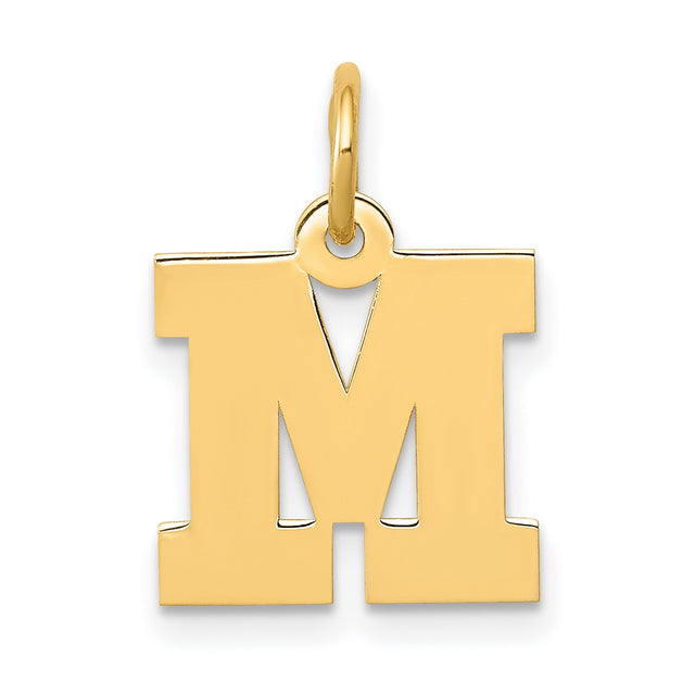 10k Yellow Gold Initial M Pendant, Bold Block Letter Charm, Unisex Alphabet Jewelry