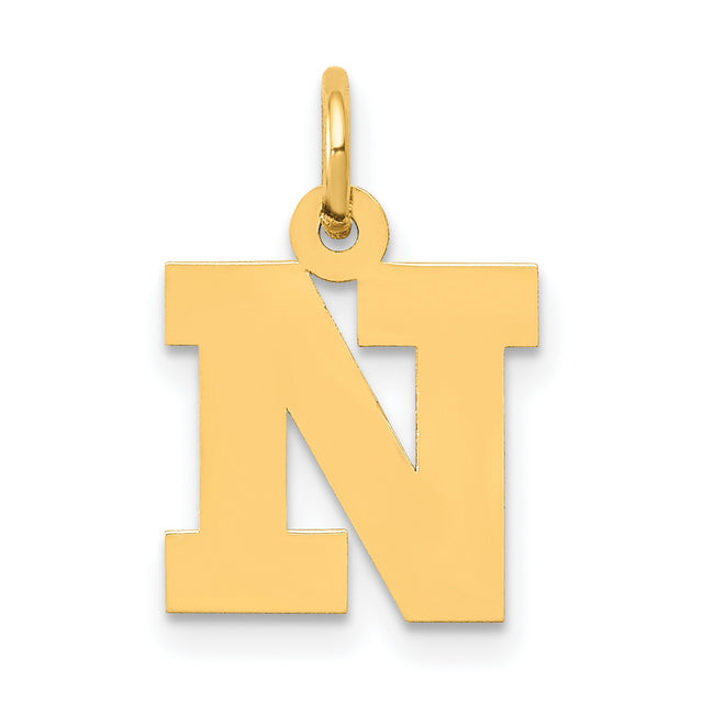 10k Yellow Gold Letter N Pendant, Bold Block Initial Charm for Women or Unisex Wear