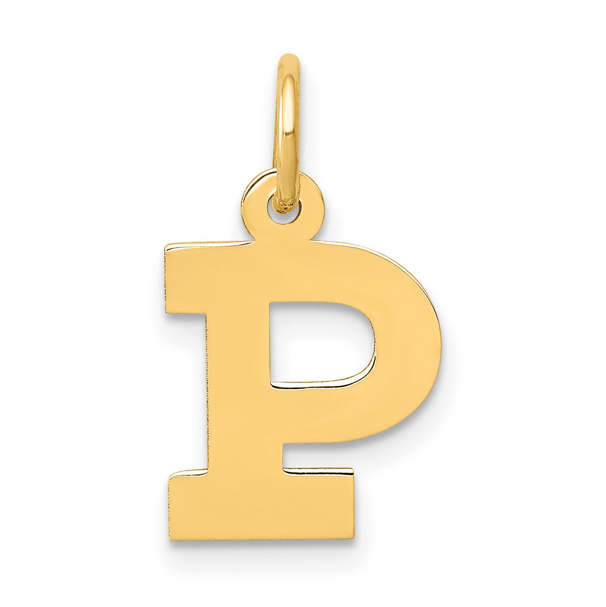 10k Yellow Gold Initial P Pendant, Polished Block Letter Charm, Unisex Minimalist Monogram Jewelry