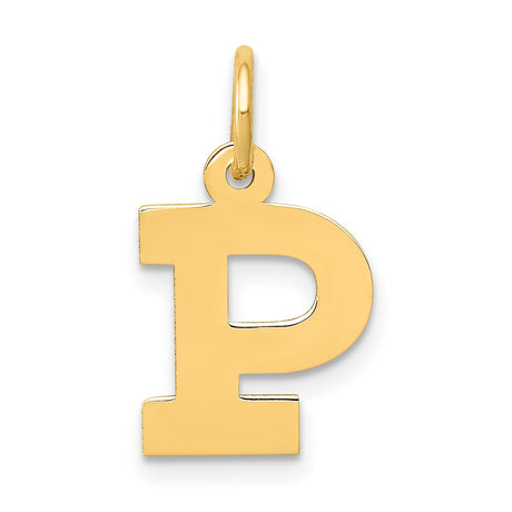 10k Yellow Gold Initial P Pendant, Polished Block Letter Charm, Unisex Minimalist Monogram Jewelry