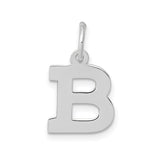 10k White Gold Letter B Pendant, Polished Block Initial Charm for Women or Unisex
