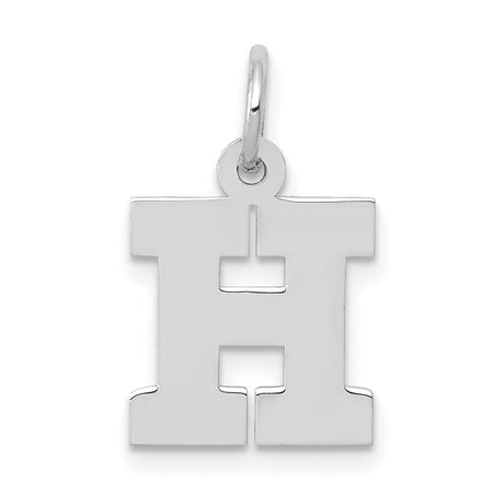 10k White Gold Initial H Pendant, Polished Block Letter Charm, Minimalist Alphabet Jewelry