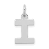 10k White Gold Pendant with Polished Block Letter I, Minimalist Initial Charm