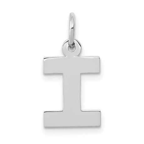 10k White Gold Pendant with Polished Block Letter I, Minimalist Initial Charm
