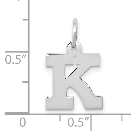 10k White Gold Initial K Pendant, Polished Block Letter Charm, Unisex Monogram Jewelry