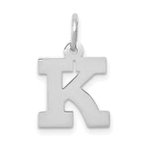 10k White Gold Initial K Pendant, Polished Block Letter Charm, Unisex Monogram Jewelry
