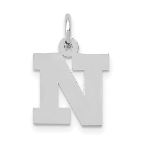 10k White Gold Initial N Pendant Charm, Bold Block Letter Design, Unisex Alphabet Jewelry