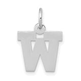 10k White Gold W Pendant Charm, Block Letter Alphabet Jewelry, Polished Unisex Initial Design