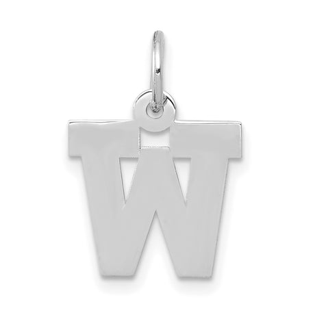 10k White Gold W Pendant Charm, Block Letter Alphabet Jewelry, Polished Unisex Initial Design