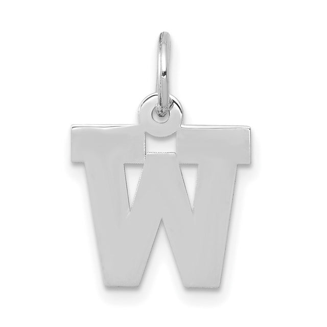 10k White Gold W Pendant Charm, Block Letter Alphabet Jewelry, Polished Unisex Initial Design
