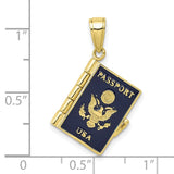 10k Yellow Gold Passport Pendant with U.S. Seal, Enamel Travel Charm, Citizenship and Patriotism Theme