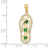 10k Yellow Gold Flip Flop Pendant with Green Enamel Sea Turtles, Ocean and Beach Theme