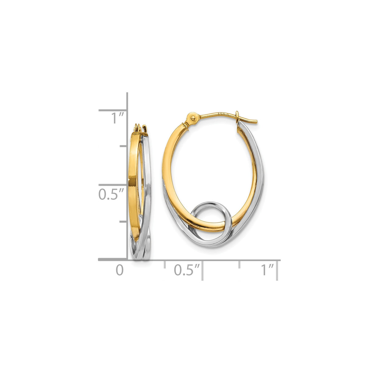 10k Yellow Gold Hoop Earrings with Interlocking Twisted Loop Design, Two-Tone Oval Style