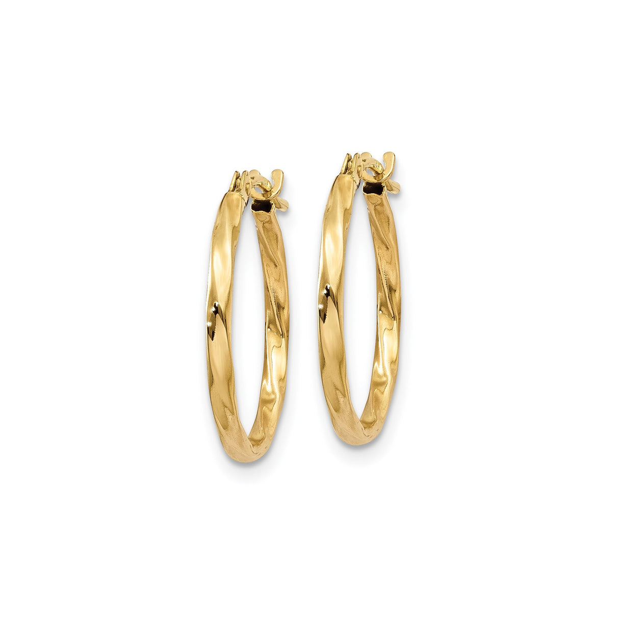 10k Yellow Gold Twisted Hoop Earrings, Polished Finish, Latch Back, Minimalist Style for Women