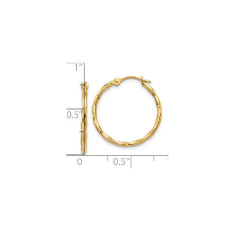 10k Yellow Gold Hoop Earrings, Twisted Design, Polished Lightweight Style for Women