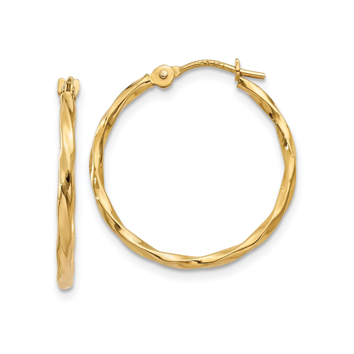 10k Yellow Gold Hoop Earrings, Twisted Design, Polished Lightweight Style for Women