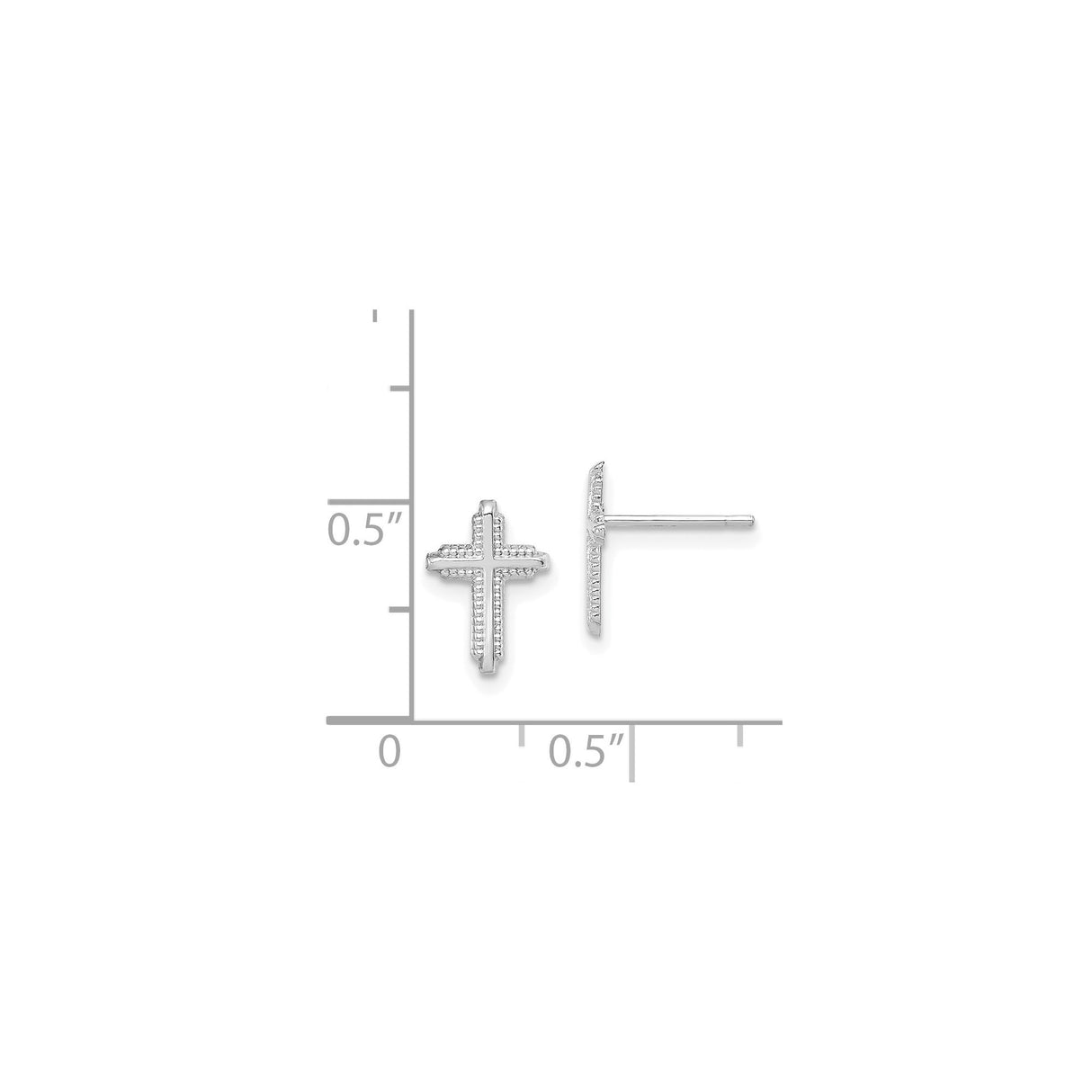 10k White Gold Cross Stud Earrings with Milgrain Beaded Design for Men and Women