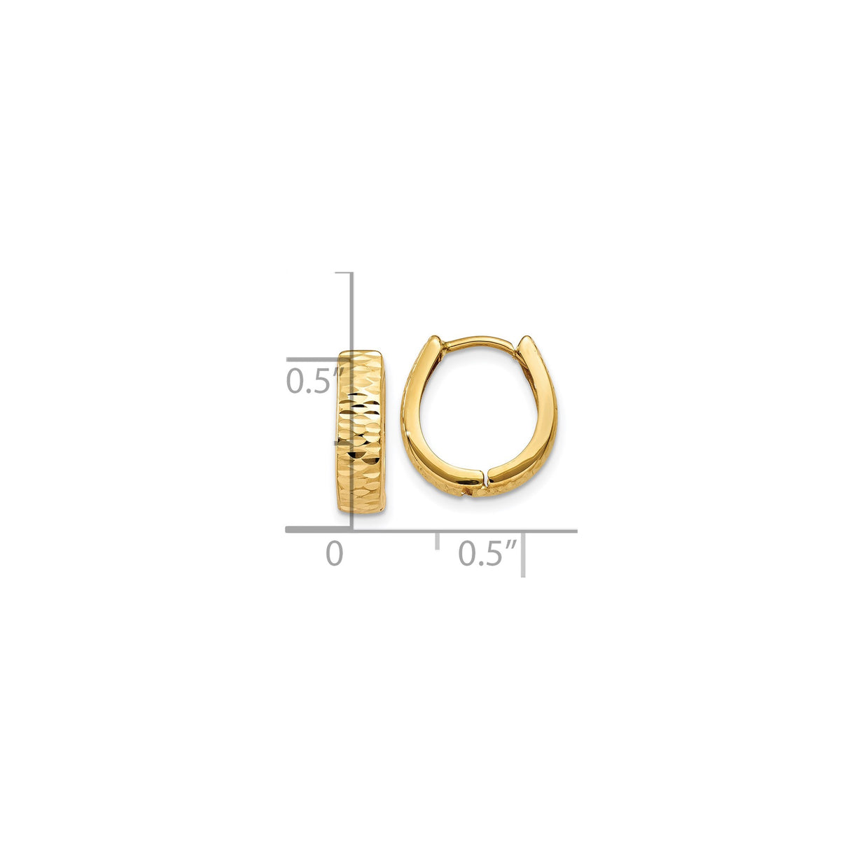 10k Yellow Gold Hoop Earrings, Textured Diamond-Cut Finish, Classic Polished Hinged Hoops