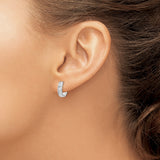 10k White Gold Hoop Earrings, Diamond Cut Textured Finish, Lightweight Hinged Design