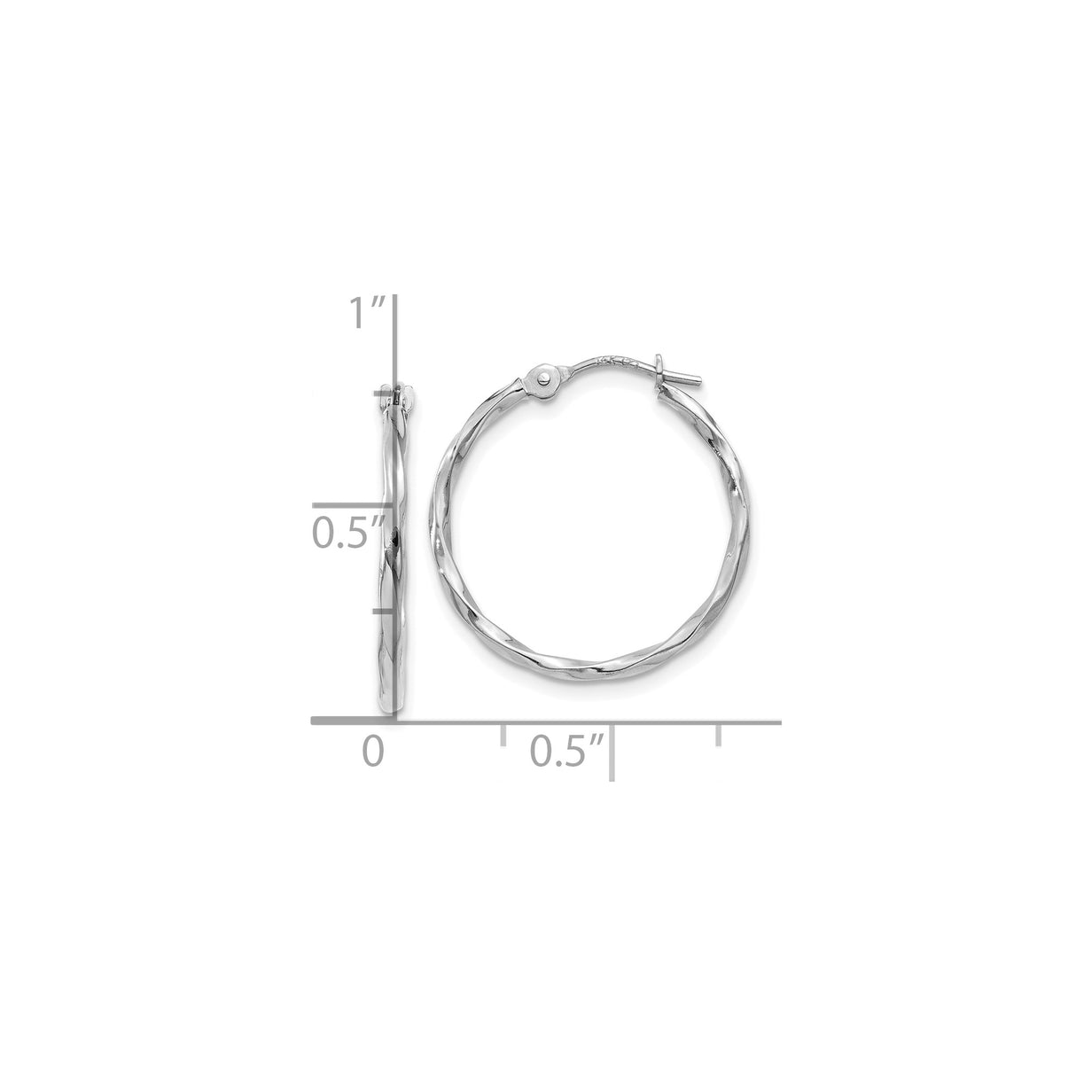 10k White Gold Hoop Earrings, Twisted Design with Polished Finish, Medium Size for Women