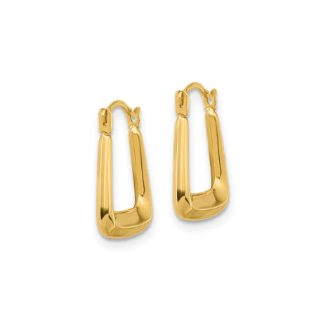 10k Yellow Gold Hoop Earrings, Geometric Trapezoid Shape, Polished Minimalist Design