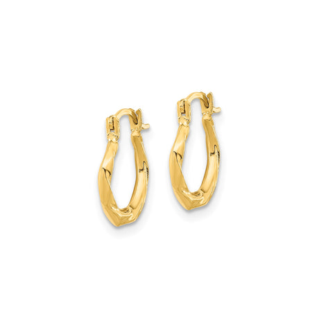 10k Yellow Gold Hoop Earrings with Twisted Angular Design and Polished Finish