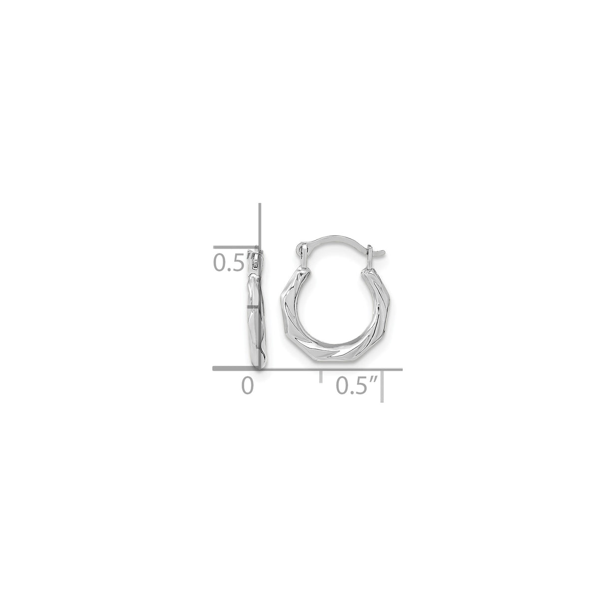10k White Gold Hoop Earrings with Twisted Faceted Octagon Design, Polished Finish