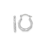 10k White Gold Hoop Earrings with Twisted Faceted Octagon Design, Polished Finish