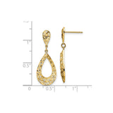 10k Yellow Gold Dangle Earrings with Open Teardrop and Floral Filigree Design