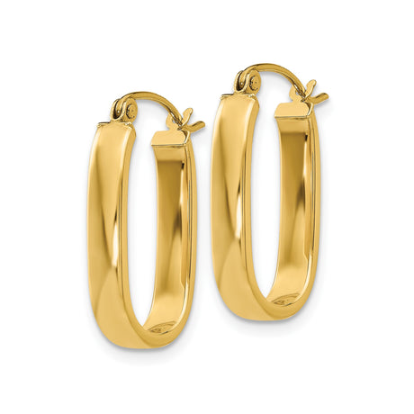 10k Yellow Gold Oval Hoop Earrings, High Polish Finish, Hinged Snap Back Closure, Lightweight Design