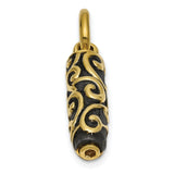 10k Yellow Gold Cylinder Pendant with Black Enamel, Vintage Scrollwork Charm