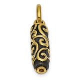 10k Yellow Gold Cylinder Pendant with Black Enamel, Vintage Scrollwork Charm