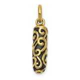 10k Yellow Gold Cylinder Pendant with Black Enamel, Vintage Scrollwork Charm