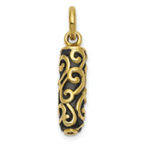 10k Yellow Gold Cylinder Pendant with Black Enamel, Vintage Scrollwork Charm