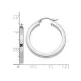 10k White Gold Hoop Earrings, Polished Round Tube with Hinged Latch Back, Lightweight Minimalist Style
