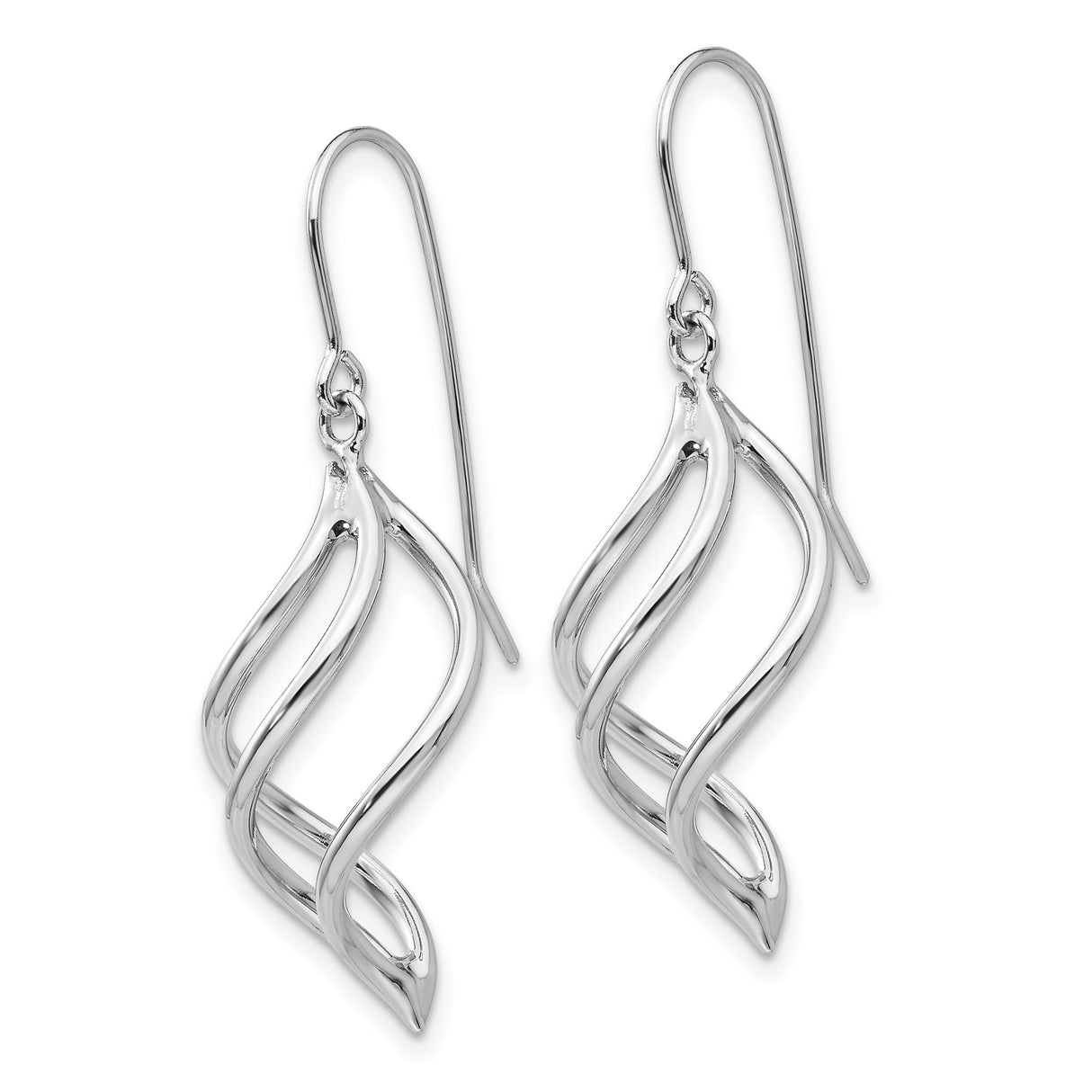 10k White Gold Dangle Earrings with Twisted Open Loop Swirl Design