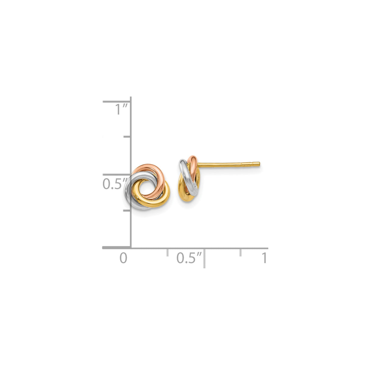 10K Tri Color Gold Love Knot Stud Earrings With Loops