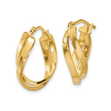 10k Yellow Gold Hoop Earrings with Twisted Polished Crossover Design for Women