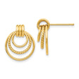 10k Yellow Gold Triple Hoop Stud Earrings with Polished and Textured Rope Style Layers