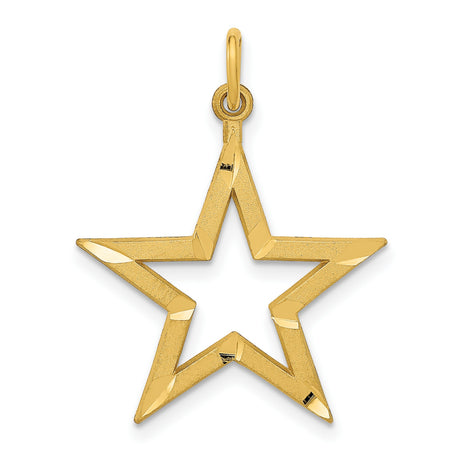 10k Yellow Gold Open Star Pendant, Textured and Polished Minimalist Design, Unisex Jewelry